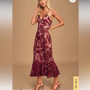 Lulus Alluring Dream Dress | Elegant Burgundy Floral Dress